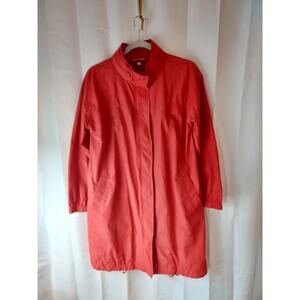 Eileen Fisher Raincoat Packable Unlined Hood Red 52% Organic Cotton Sz PM